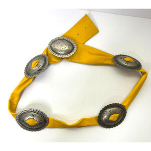 Vintage Southwestern Trinity Buckle 1983 Concho Belt Stamped Yellow Leather